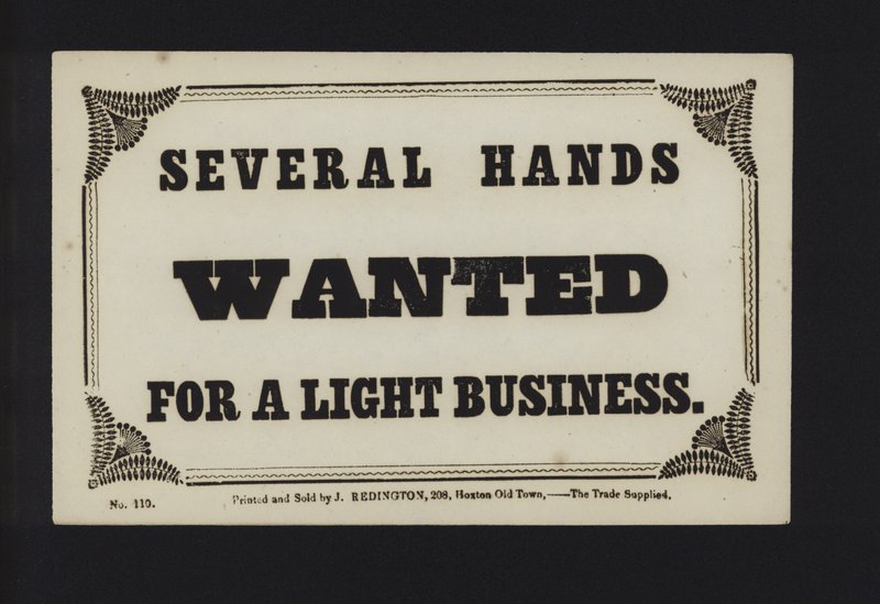 Advertisement: Several Hands Wanted for a Light Business by English School
