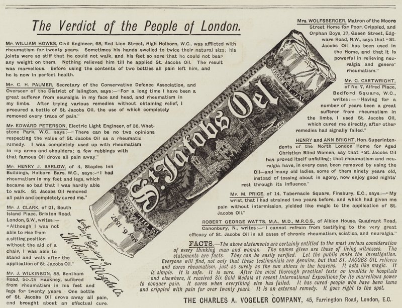 Advertisement, St Jacobs Oil by English School