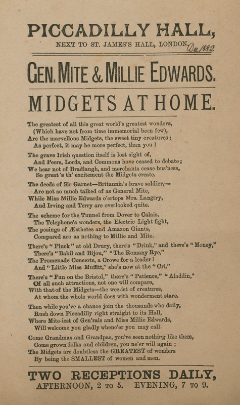 Advertisement for General Mite and Millie Edwards by English School