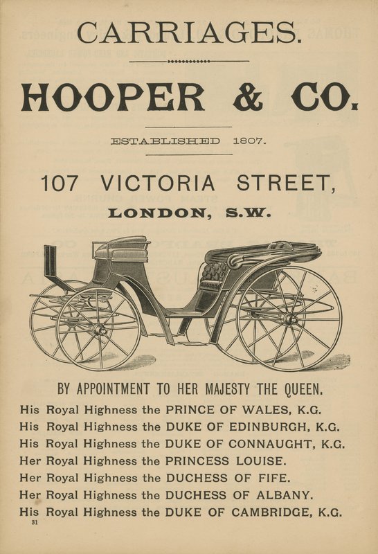 Advertisement for Hooper & Co Carriages by English School