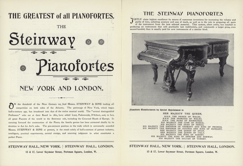 Advertisement for Steinway pianos by English School