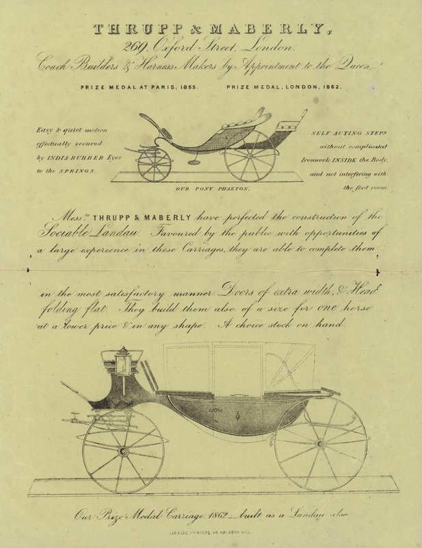 Advertisement for Thrupp & Maberley Coach Builders and Harness Makers by English School