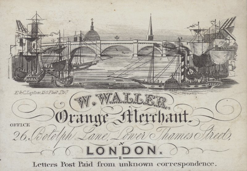 Advertisement for W Waller, Orange Merchant, London by English School
