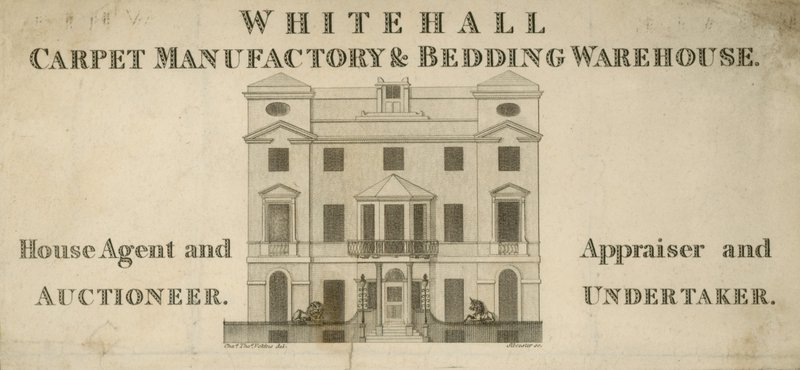 Advertisement for Whitehall Carpet Manufactory and Bedding Warehouse by English School