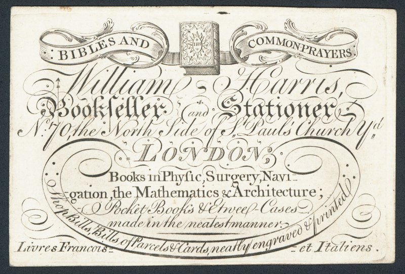Advertisement for William Harris, Bookseller and Stationer, London by English School