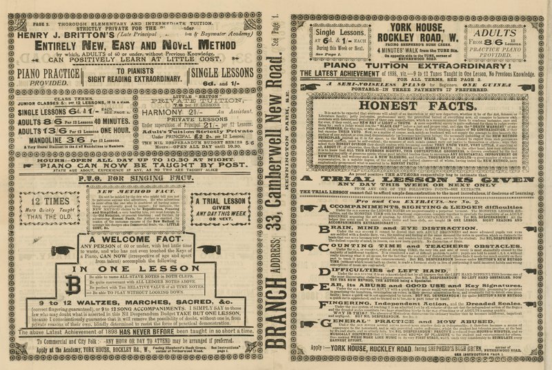 Advertisement for a variety of musical practices by English School