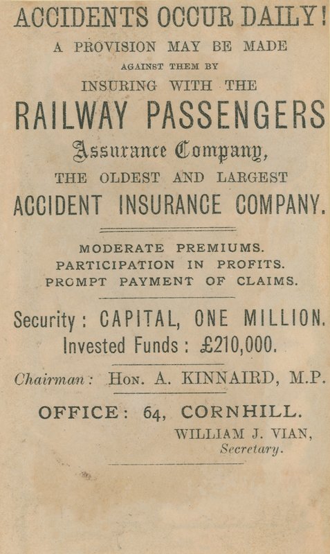 Advertisement for the Railway Passenger Assurance Company by English School