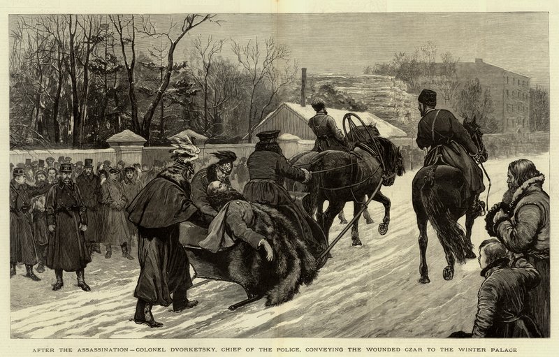 After the Assassination, Colonel Dvorketsky, Chief of the Police, Conveying the Wounded Czar to the Winter Palace by English School