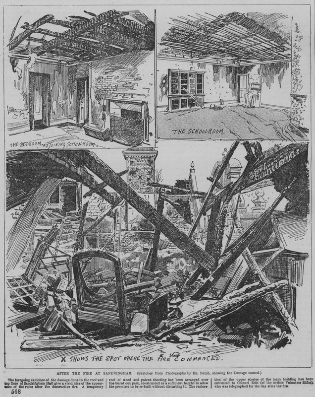 Aftermath of the fire at Sandringham, Norfolk by English School