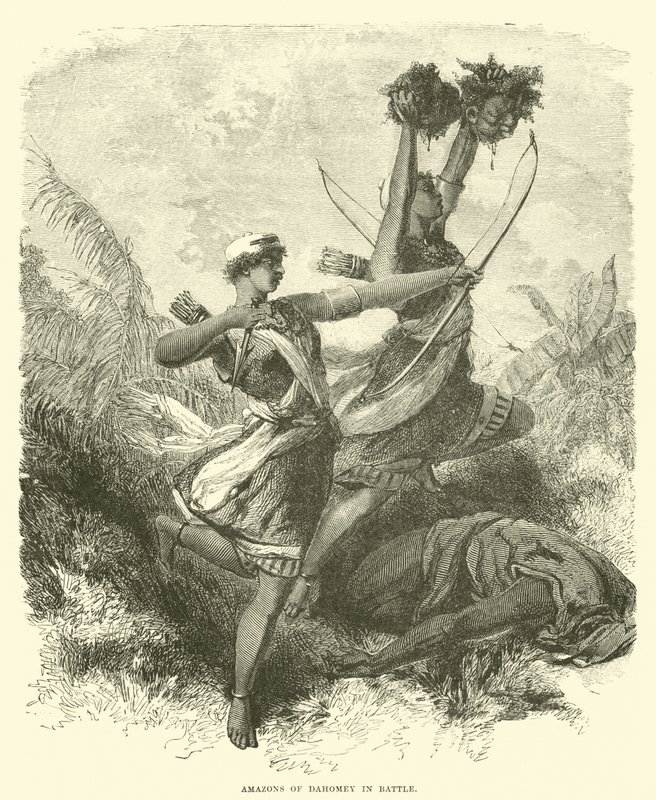 Amazons of Dahomey in battle by English School