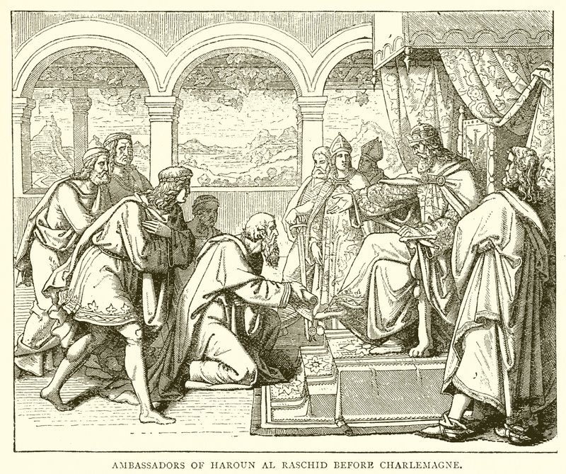 Ambassadors of Harun al-Rashid Before Charlemagne by English School