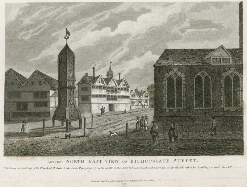 Ancient North East View of Bishopsgate Street by English School