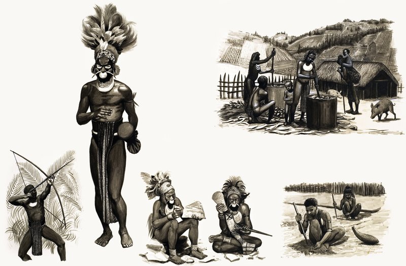 Ancient Peoples of the World: New Guinea Mountain Tribes -- Bird Plumes Are Their Wealth by English School