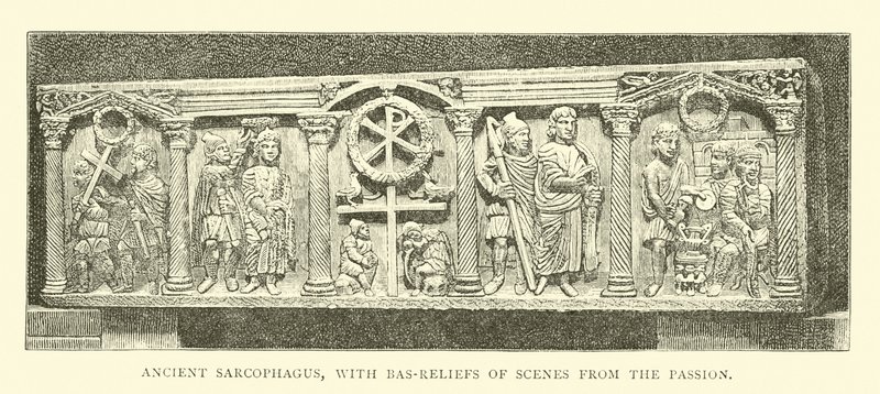 Ancient Sarcophagus, with Bas-reliefs of Scenes from the Passion by English School