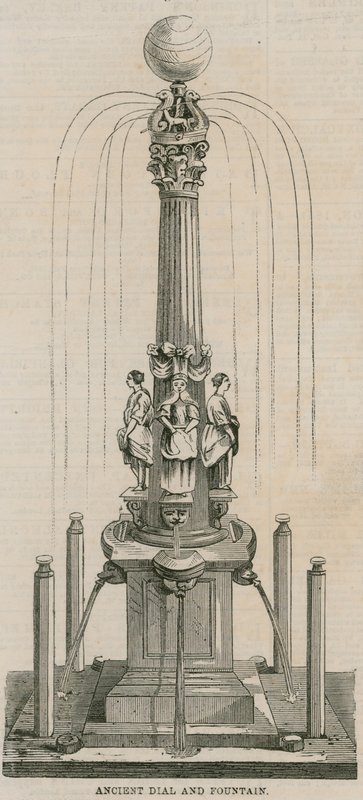 Ancient dial and fountain, erected in 1656 at Leadenhall Corner, London by English School
