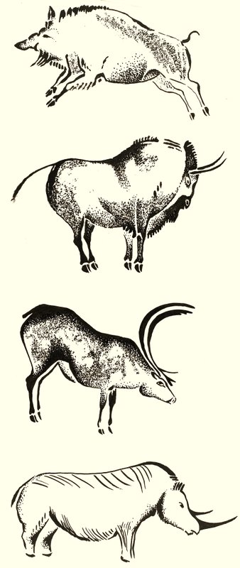 Animals with horns montage by English School