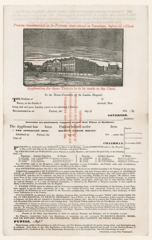 Application for Entrance to the London Hospital by English School