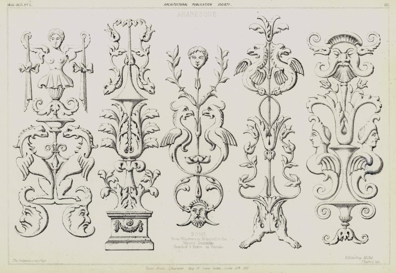 Arabesque Pilasters from the Tomb of Pope Julius II by Michelangelo in the Church of San Pietro in Vincoli, Rome, Italy by English School
