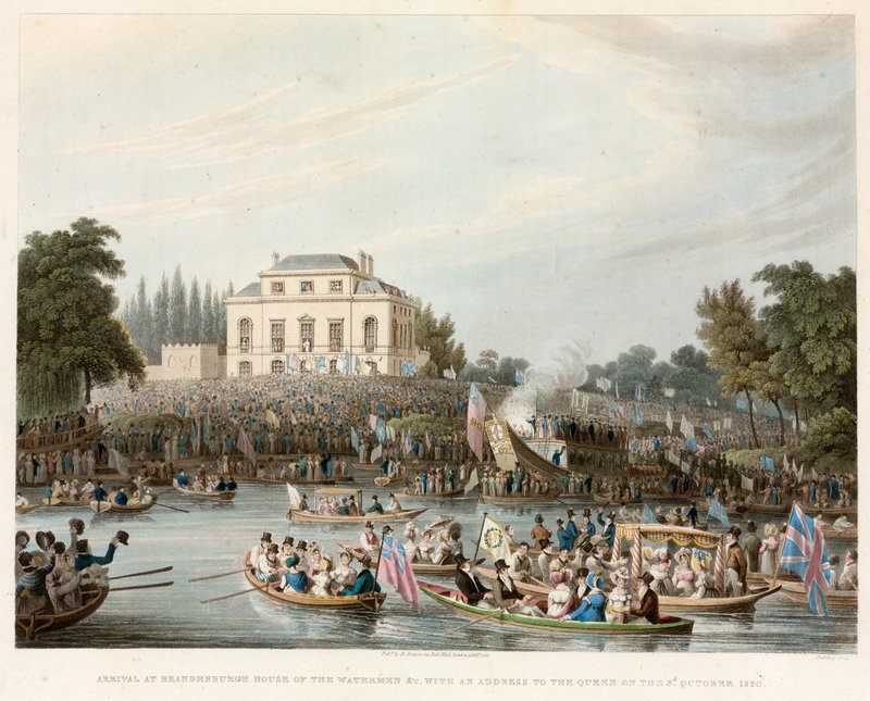 Arrival at Brandeburgh House of the Watermen etc. with an Address to the Queen, 3 October 1820 by English School