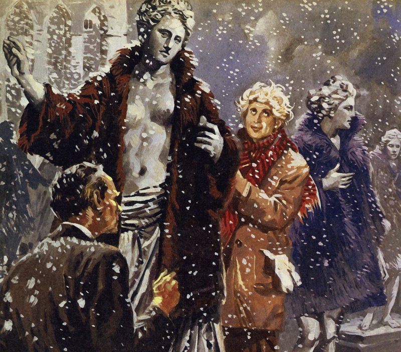As a joke, Harpo dressed statues in fur coats when he saw it was snowing by English School