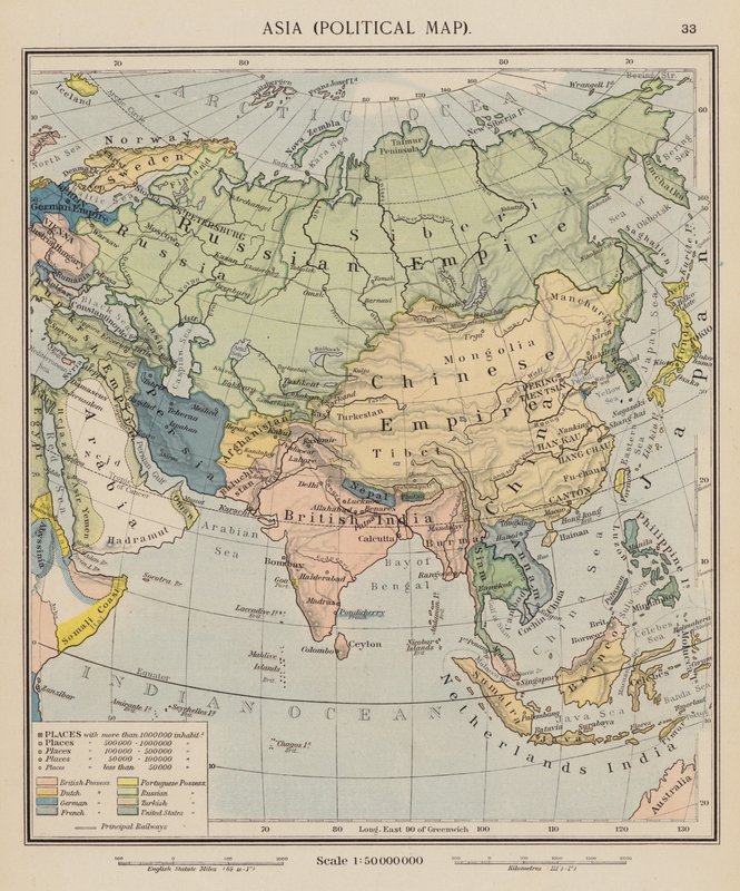 Asia, Political Map by English School