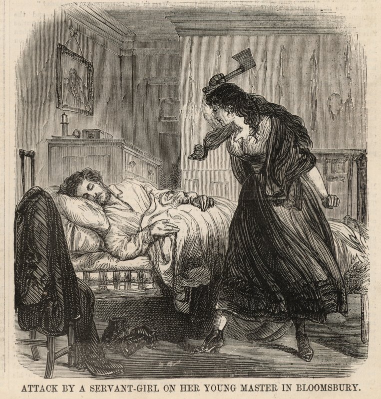 Attack by a servant girl on her young master in Bloomsbury by English School