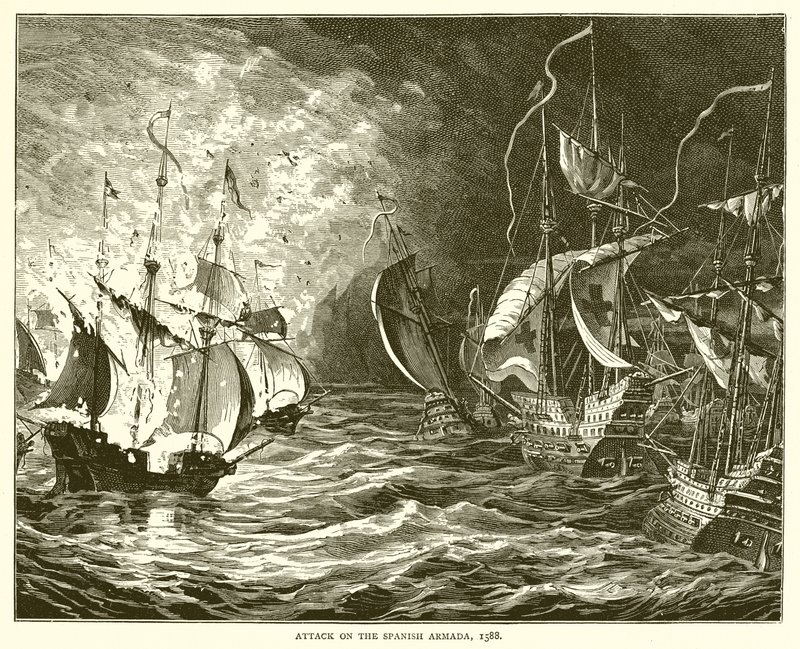 Attack on the Spanish Armada, 1588 by English School