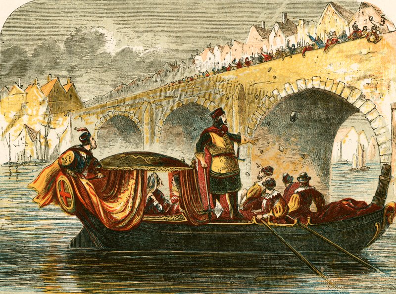 Attempt to Sink the Barge of Eleanor, Queen of Henry III, at London Bridge by English School