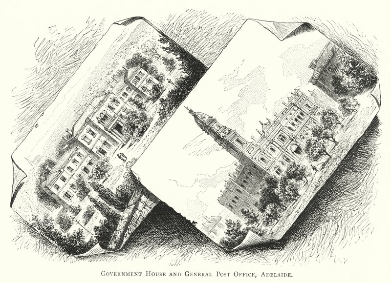 Australia: Government House and General Post Office, Adelaide by English School