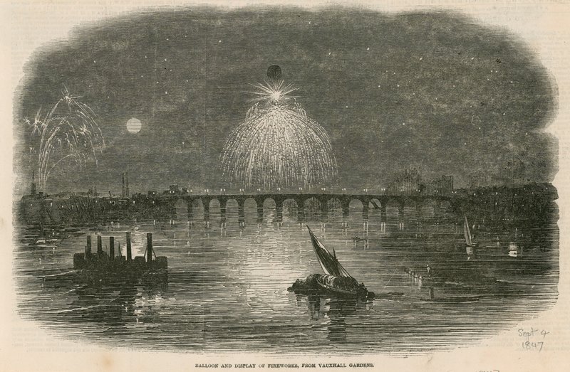 Balloon and Display of Fireworks, Vauxhall Gardens, London by English School