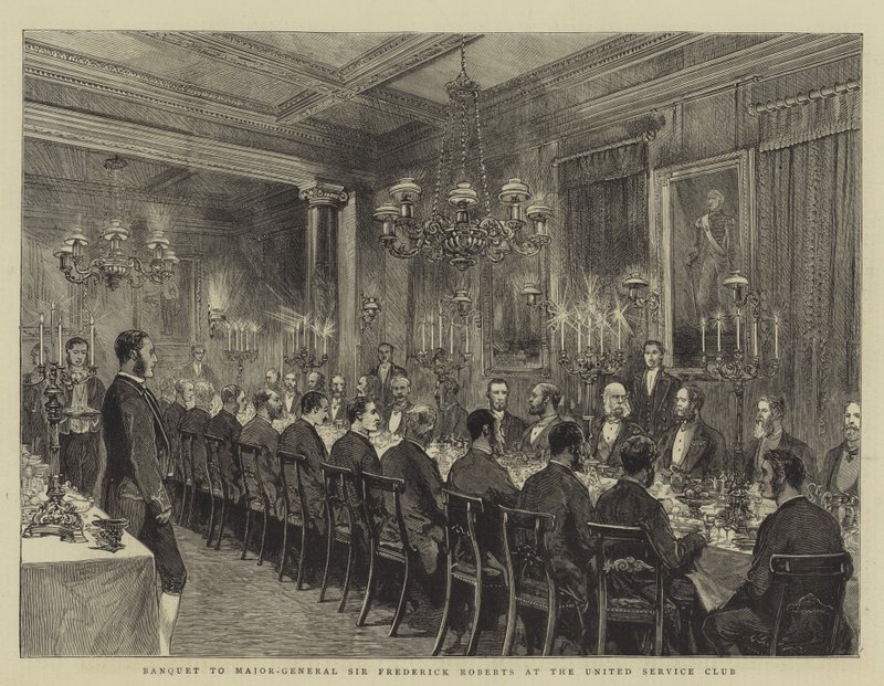 Banquet to Major-General Sir Frederick Roberts at the United Service Club, illustration for The Graphic, 4th December 1880 by English School