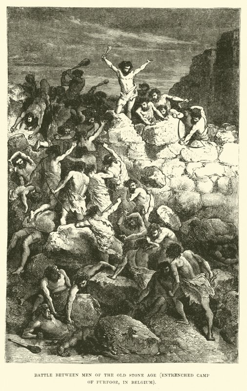 Battle between Men of the Old Stone Age, Entrenched Camp of Furfooz, in Belgium by English School
