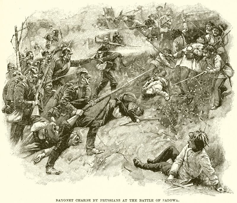 Bayonet Charge by Prussians at the Battle of Sadowa by English School