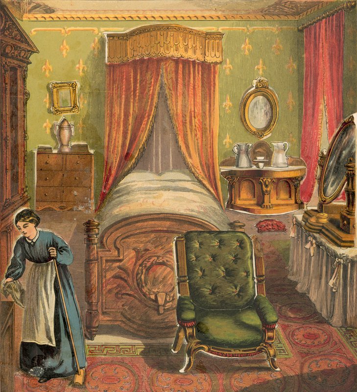 Bedroom with Maid Cleaning by English School