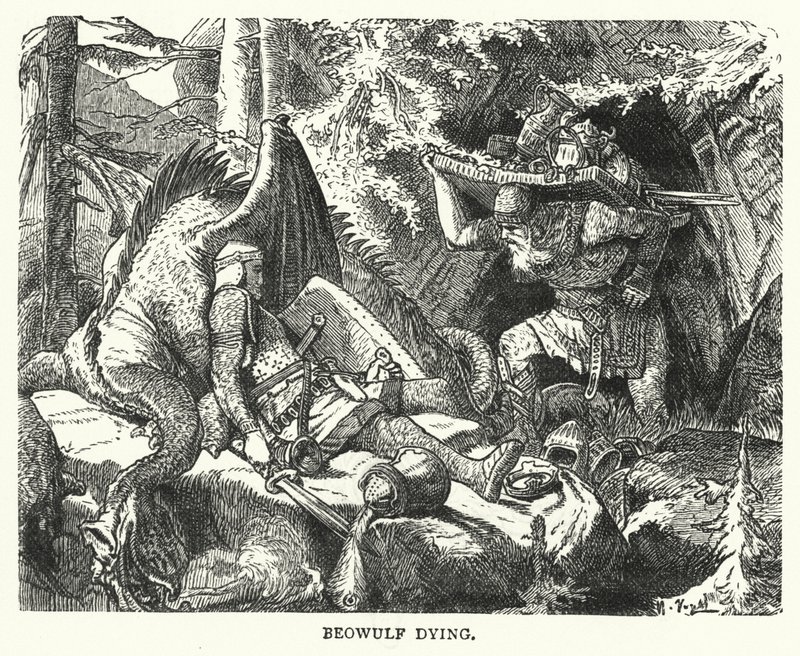 Beowulf dying by English School
