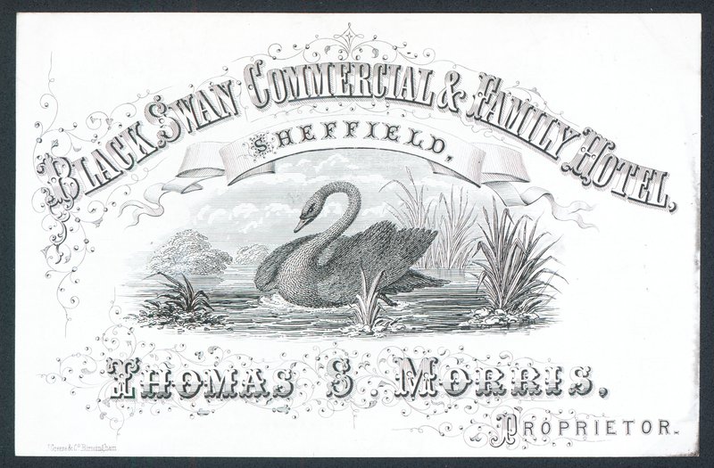 Black Swan Commercial & Family Hotel, Sheffield, Trade Card by English School