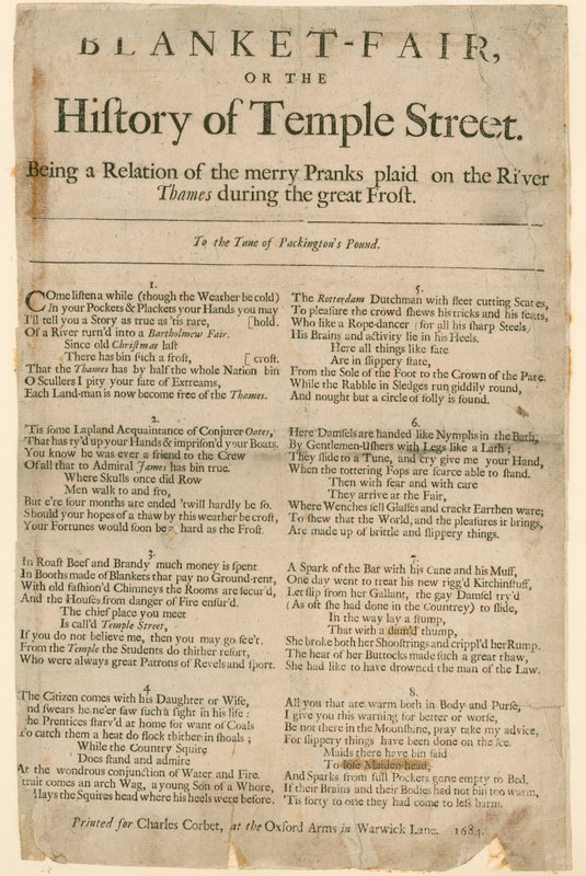 Blanket Fair. Poem about Frost Fair of 1684 by English School