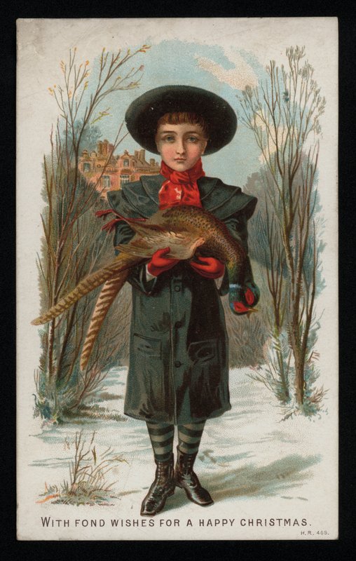 Boy Holding a Pheasant, Christmas Greetings Card by English School