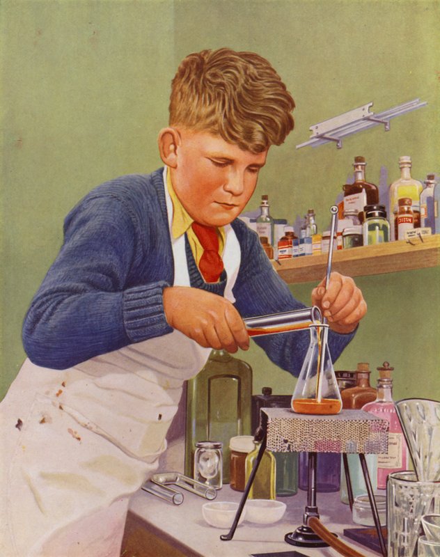 Boy Performing a Chemistry Experiment by English School