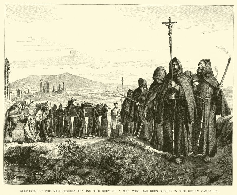Brethren of the Misericordia Bearing the Body of a Man Killed in the Roman Campagna by English School
