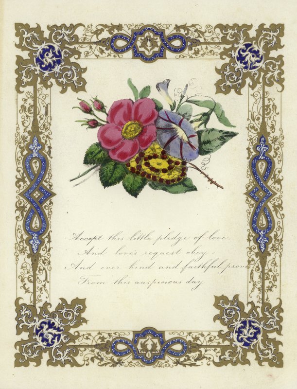 Valentine card with an image of flowers by English School