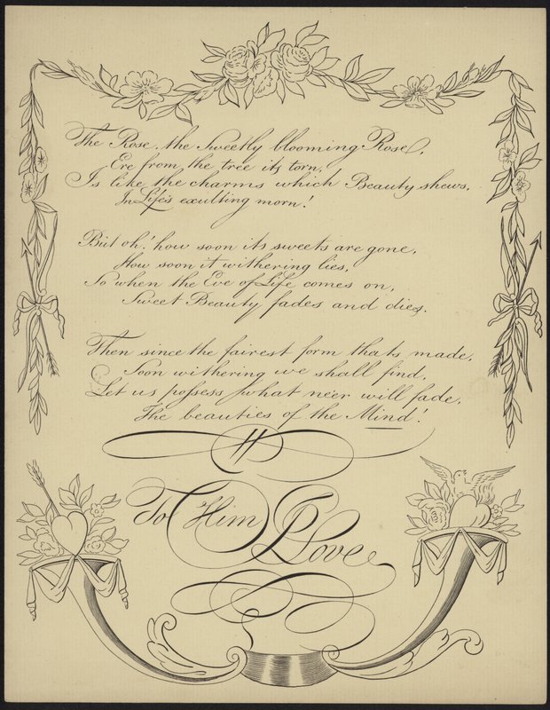 Valentine card with lines of verse by English School