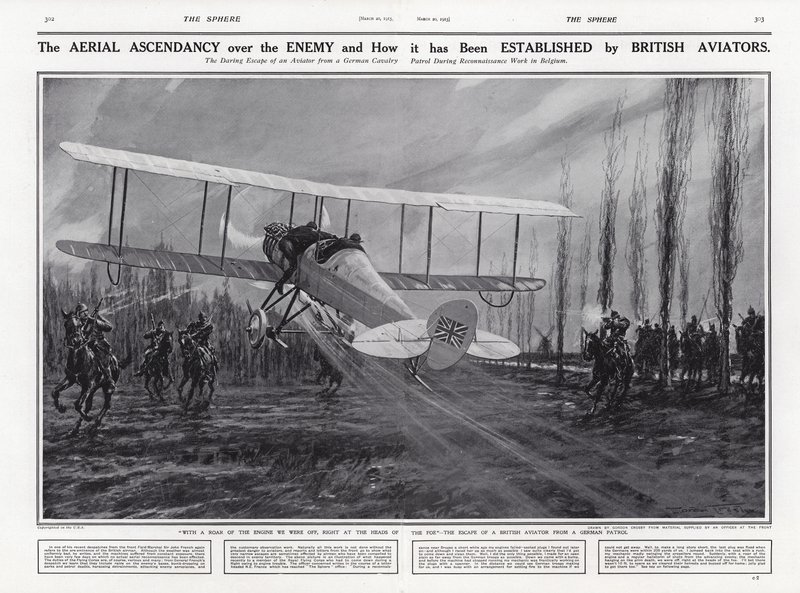 British Aeroplane Escaping a German Patrol, World War I, Belgium by English School