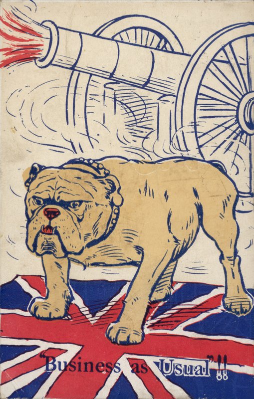 British Bulldog on the Union Flag with a Cannon Firing by English School