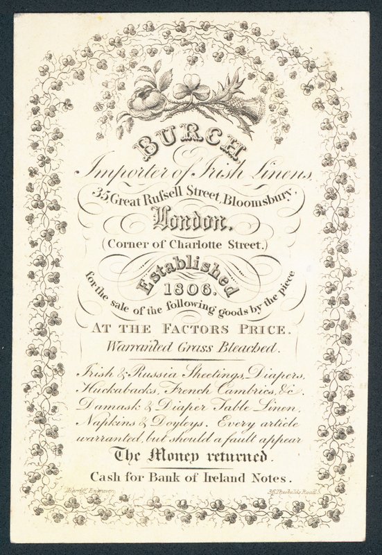 Burch, importer of Irish linens by English School