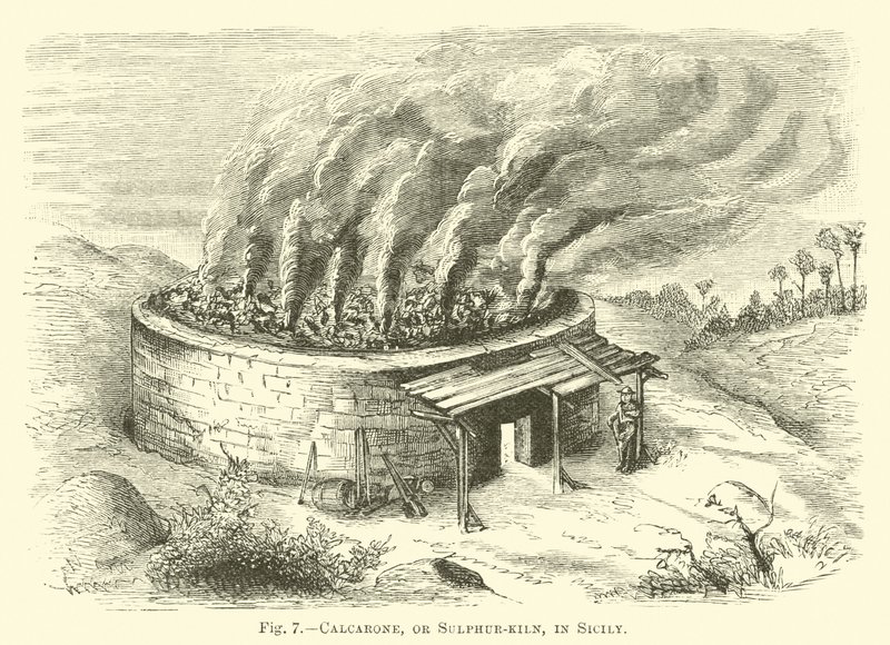Calcarone, or Sulphur-kiln, in Sicily by English School