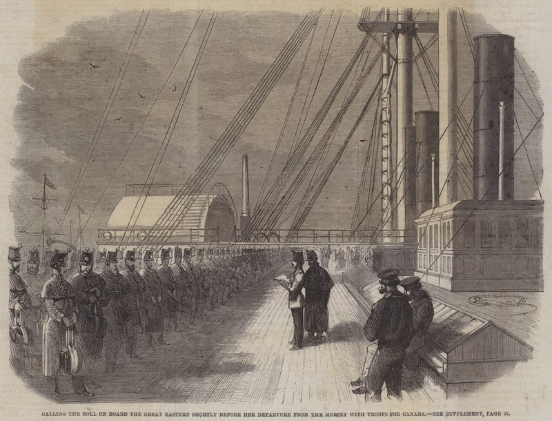 Calling the Roll on Board the Great Eastern shortly before her Departure from the Mersey with Troops for Canada by English School