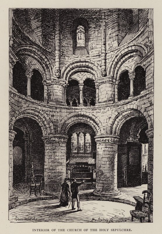 Cambridge: Interior of the Church of the Holy Sepulchre by English School