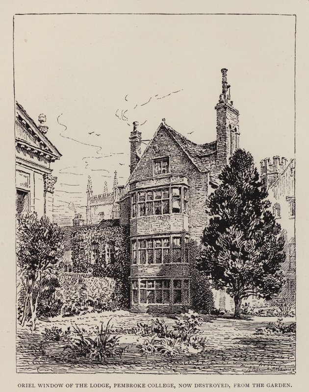 Cambridge: Oriel Window of the Lodge, Pembroke College, now destroyed, from the Garden by English School