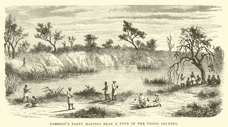 Camerons party halting near a pond in the Ugogo Country by English School